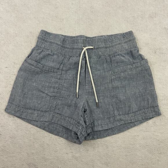 Athleta Cabo Linen Shorts Womens Size 6 Blue Elastic Waist Drawstring 4" Inseam - Picture 3 of 11